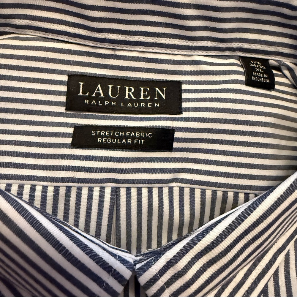 Ralph Lauren Blue and White Dress Shirt Classic Stripes XL